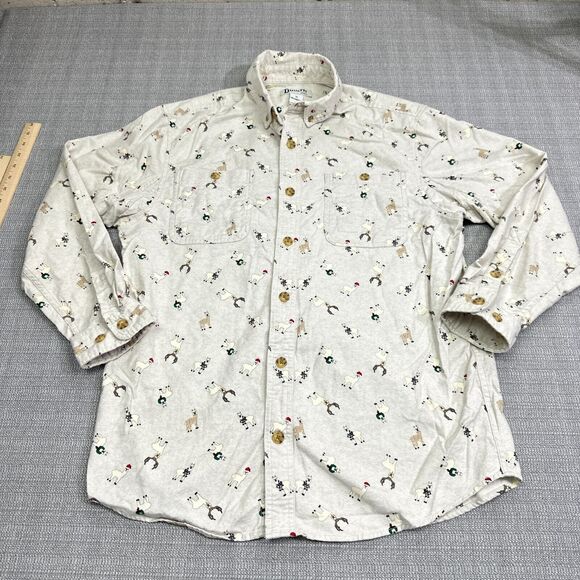 Duluth Trading Flannel Shirt Mens Medium Christmas Llama Button Down Comfort‎ - Picture 1 of 8